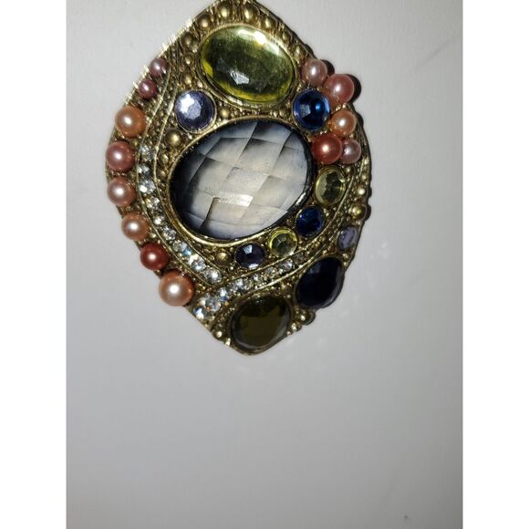 A Victorian Inspired Necklace Rhinestone Brassy Chunky Granny Core Whimsical - Picture 2 of 11